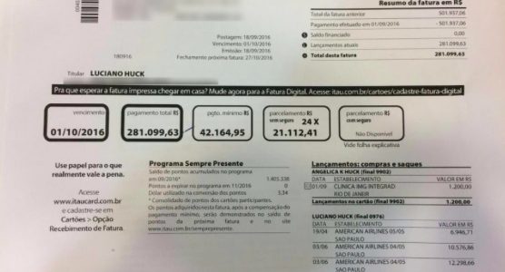 Suposta fatura cartão de crédito Luciano Huck